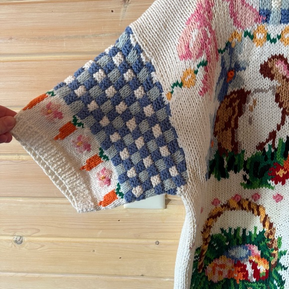 Vintage 1995 Susan Bristol Bunny Duck Cottagecore Knit Cardigan M/L - Picture 3 of 6